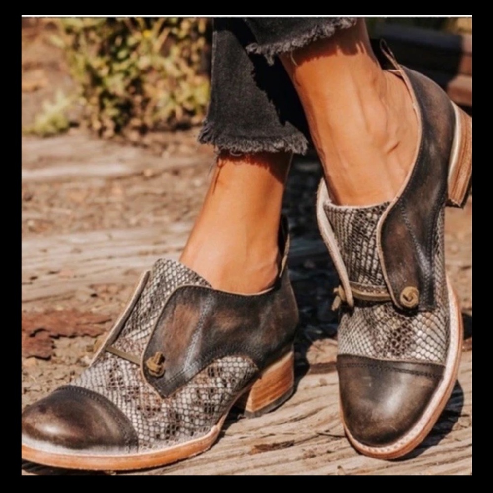 New FREEBIRD BY STEVEN MABEL SNAKESKIN PRINT & BROWN LEATHER OXFORD SIZE 7